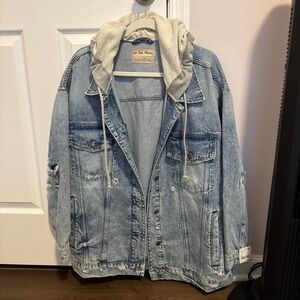 Free People Blue Jean Jacket with Gray Hood